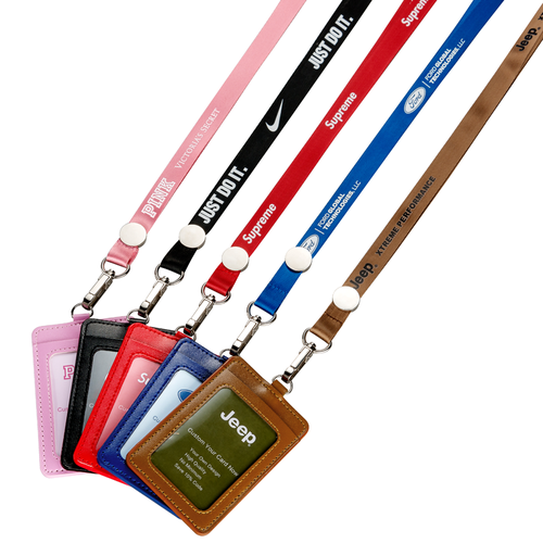 Nylon Lanyards+metal Length Adjuster+leather Badge Holder ...